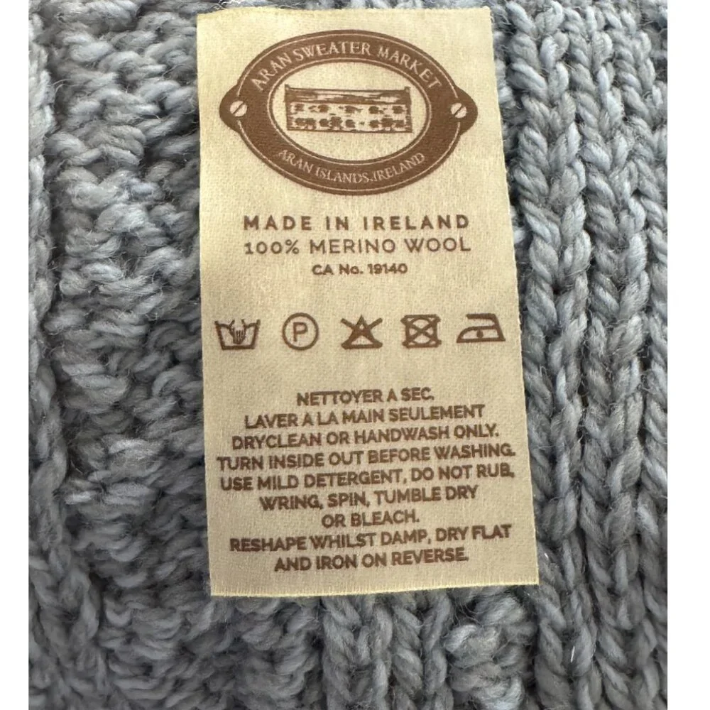 Aran Irish Button Loop Scarf 100% Merino Wool Cable Knit Scarf | Made in Ireland - Picture 6 of 7